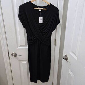 Motherhood Maternity Black Short Sleeve Faux Wrap Dress Small Jersey knit slinky